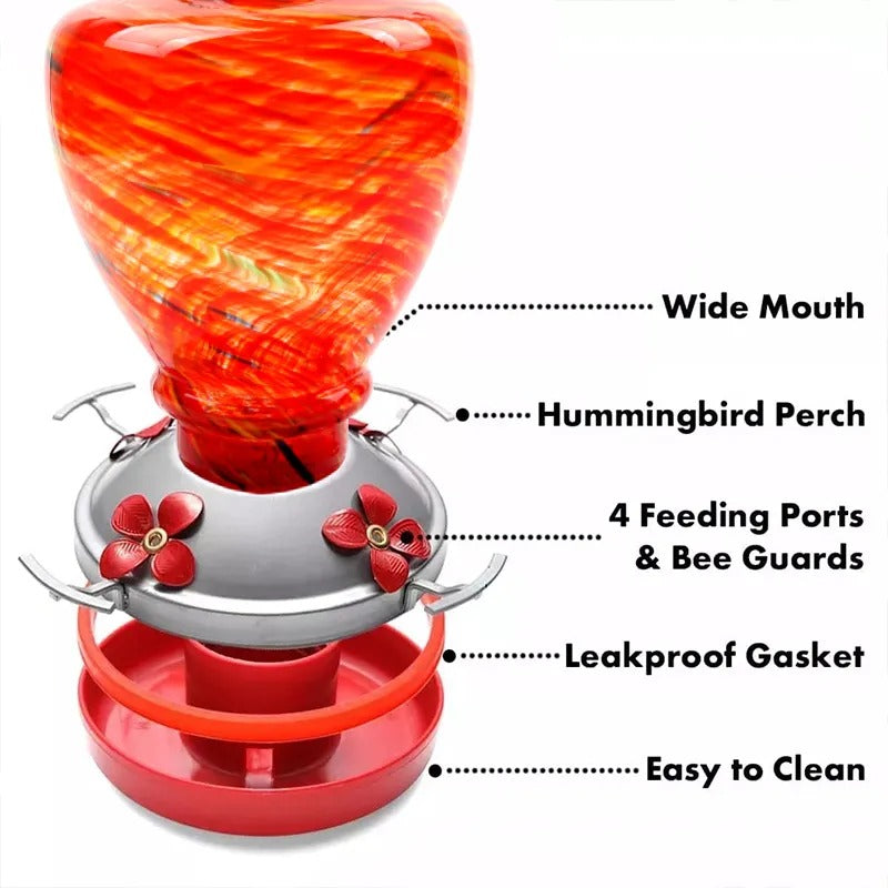 Sherum Hand Blown Glass Hummingbird Feeder - 38 Ounces