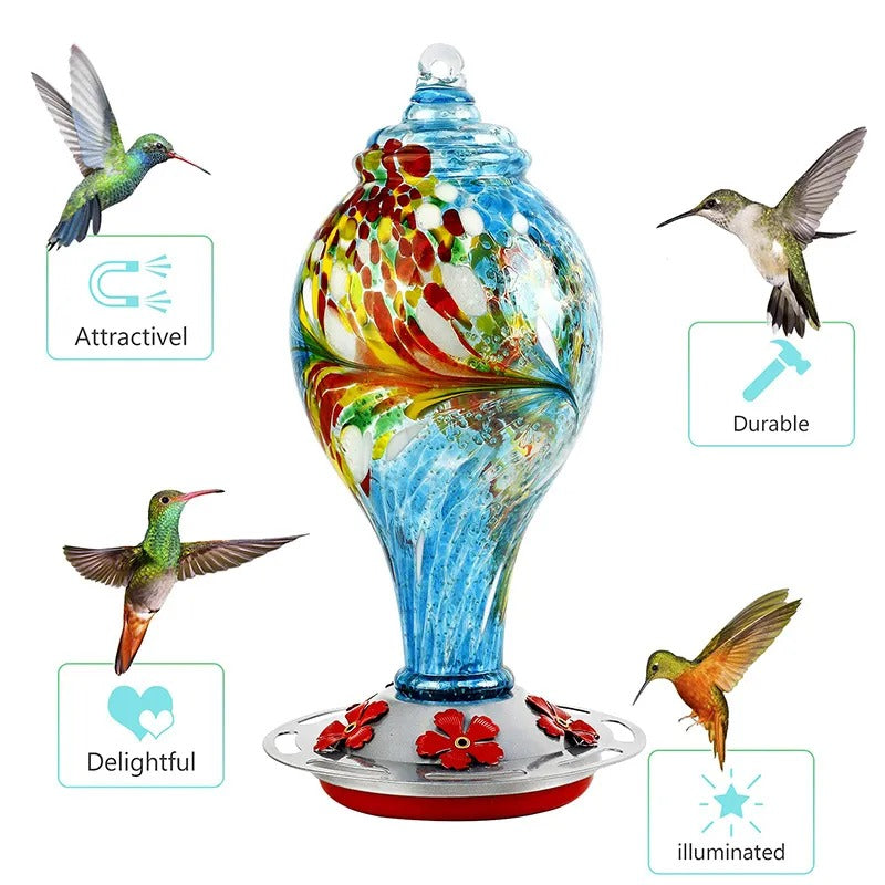 Sherum Hand Blown Glass Hummingbird Feeder - 25 Ounces
