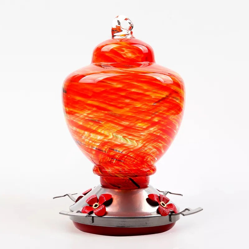 Sherum Hand Blown Glass Hummingbird Feeder - 38 Ounces