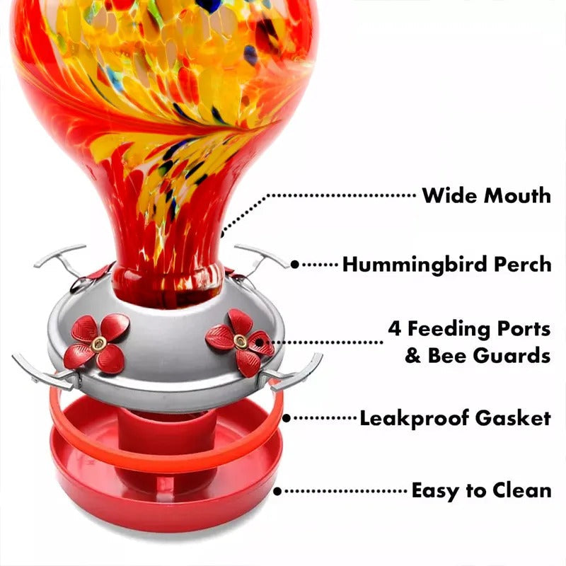 Sherum Hand Blown Glass Hummingbird Feeder - 32 Ounces