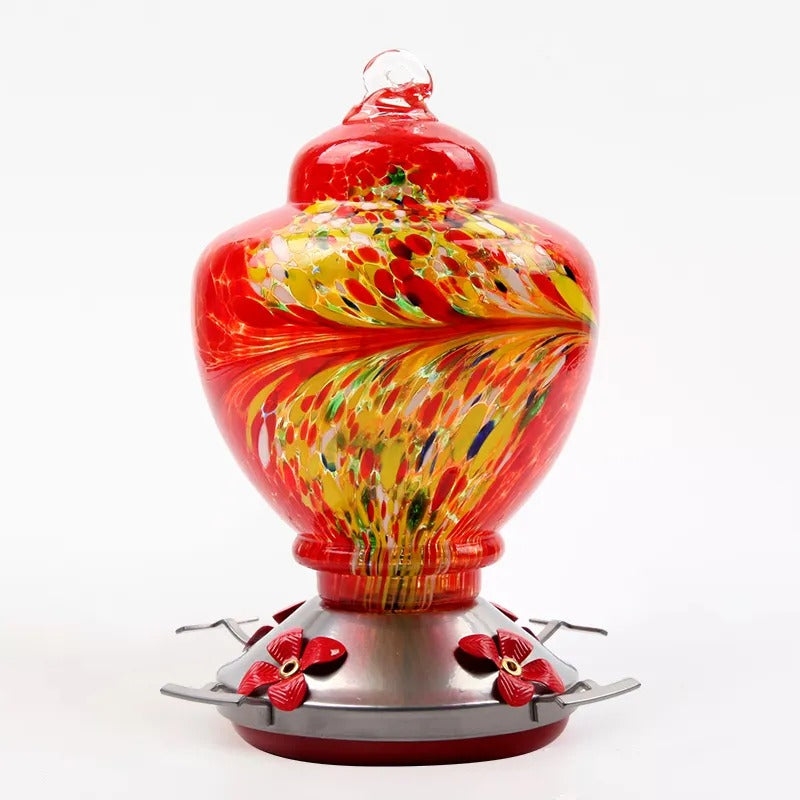 Sherum Hand Blown Glass Hummingbird Feeder - 38 Ounces