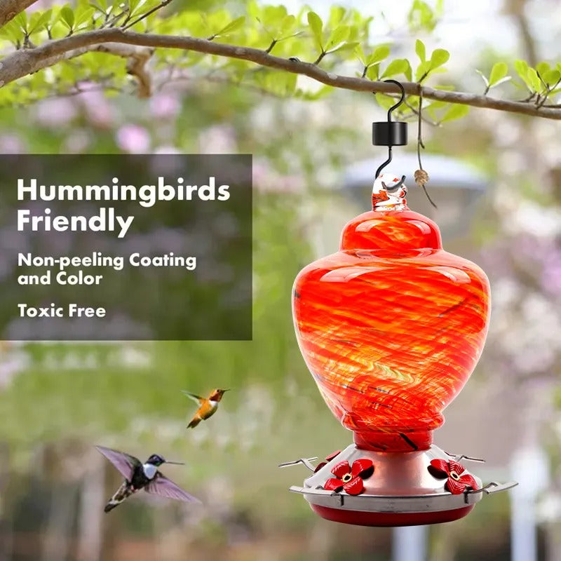Sherum Hand Blown Glass Hummingbird Feeder - 38 Ounces