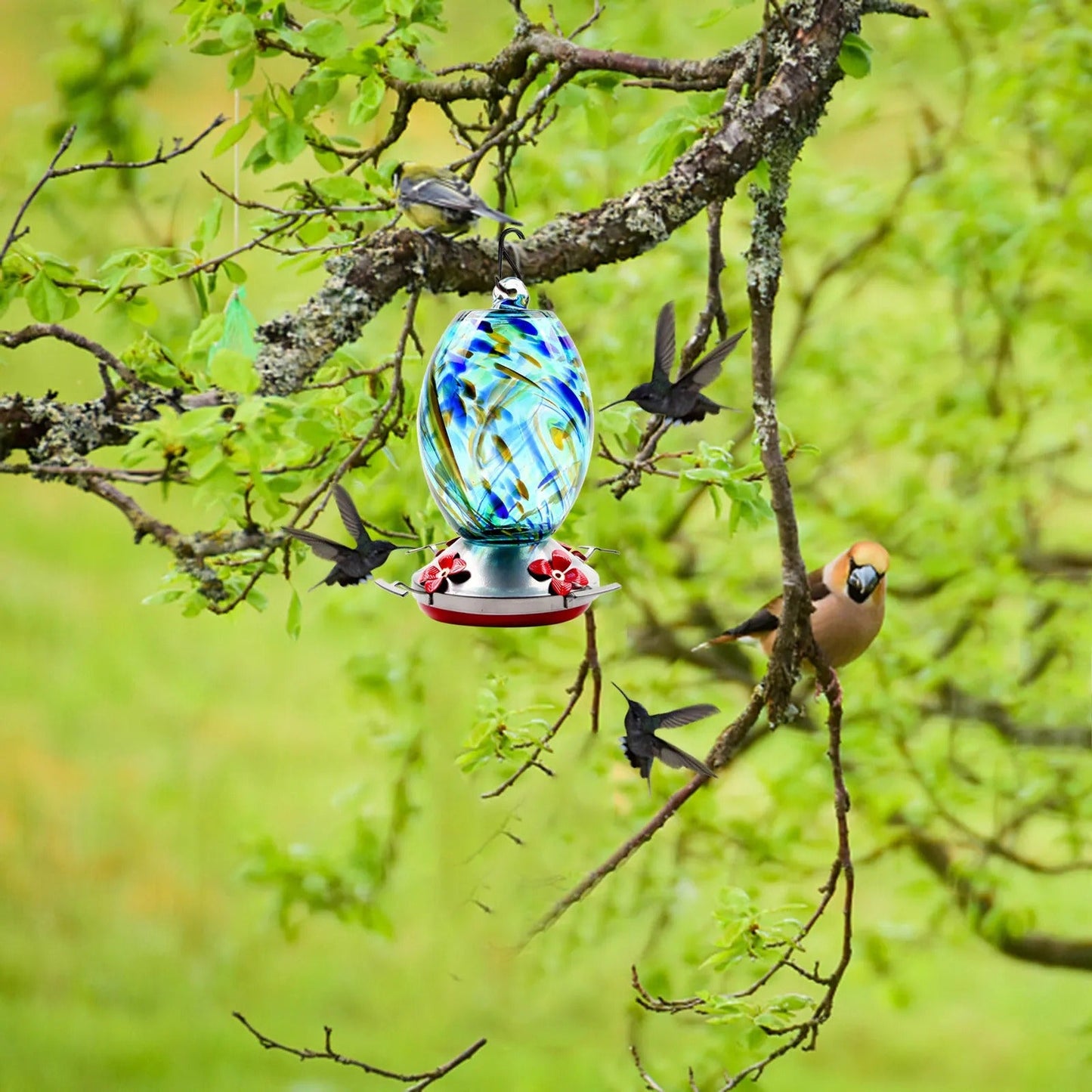 Sherum Hand Blown Glass Hummingbird Feeder - 25 Ounces