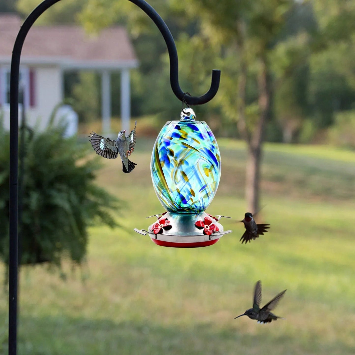 Sherum Hand Blown Glass Hummingbird Feeder - 25 Ounces