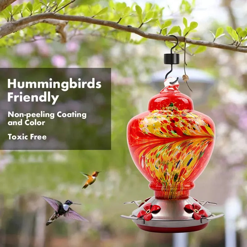 Sherum Hand Blown Glass Hummingbird Feeder - 38 Ounces