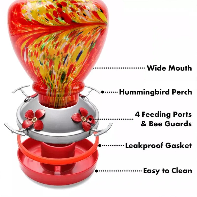 Sherum Hand Blown Glass Hummingbird Feeder - 38 Ounces