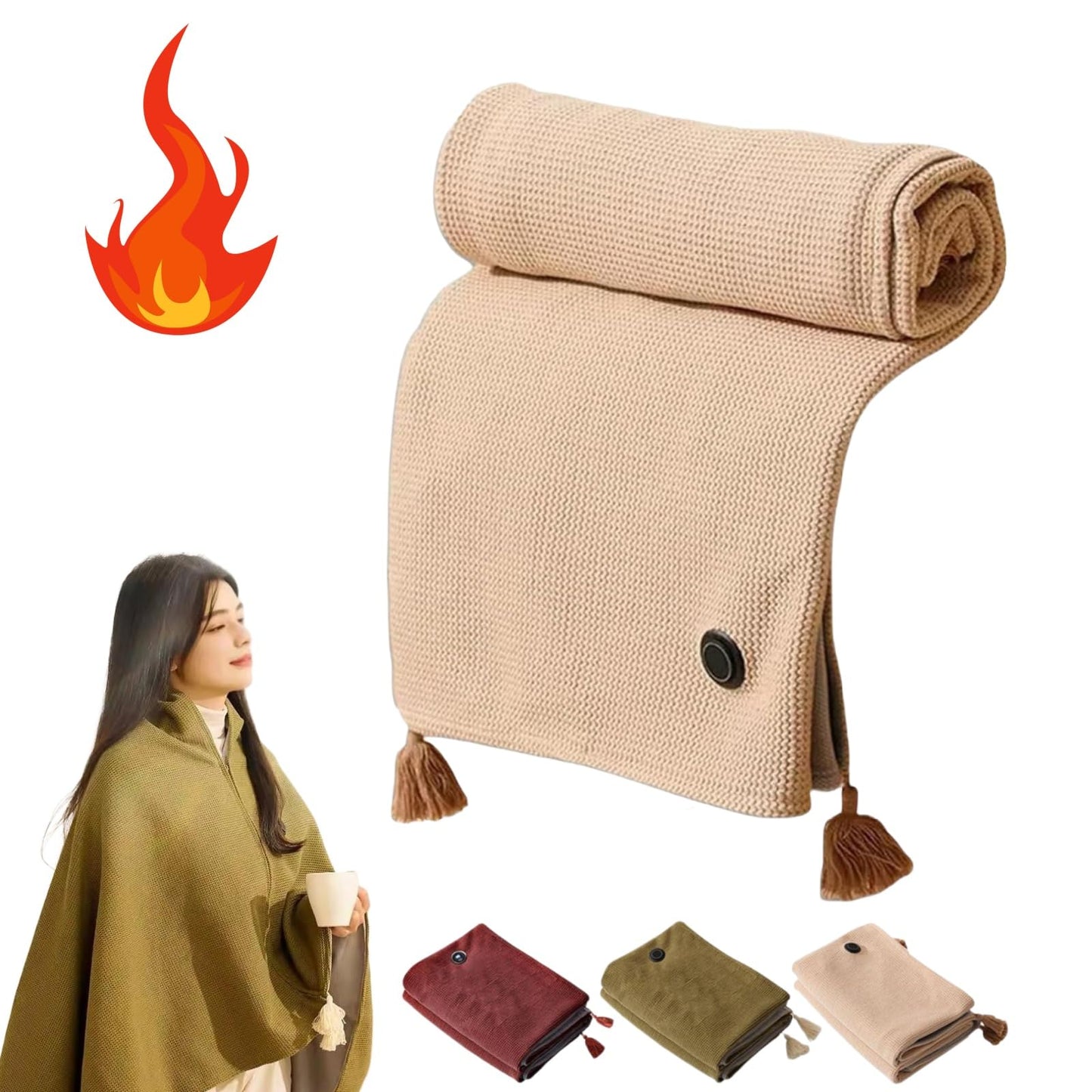 Sherum Portable Soft Zipper Electric Heated Blanket Shawl